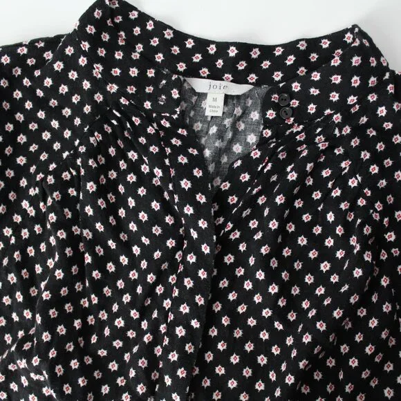 Joie Myune Tie Waist button down shirtdress black printed dolman sleeve Sz M - Picture 8 of 13